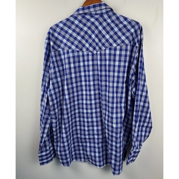 Wrangler western button Long sleeve men’s shirt XXL Blue pearl snap pocket Cuff - Picture 10 of 11